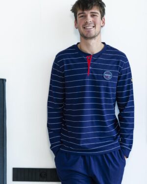 Pijama hombre abierto rallitas de Privata