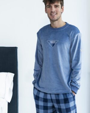 Pijama sr Spandex Azul Pant. Cuadros de Privata